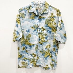 Kona Kai Button Down Hawaiian Shirt Short Sleeve Tropical Print Cotton Blend